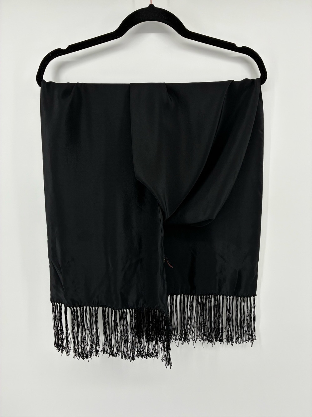 Vintage Black 100% Silk Fringe Wrap Scarf